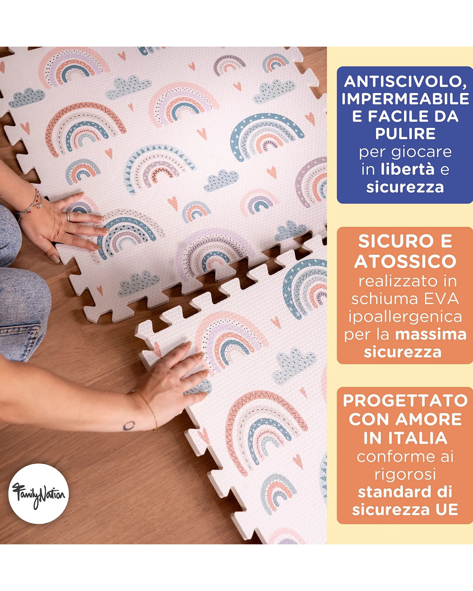 Tappeto Gioco Puzzle Montessori - Rainbow - 6 Pezzi - Morbido e Sicuro dalla Nascita - 175x117cm - dalla Nascita
