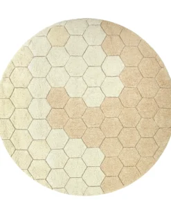 Tappeto Tondo - Honeycomb - Avorio/Oro - Cotone - Collezione Planet Bee - Diametro 140 cm
