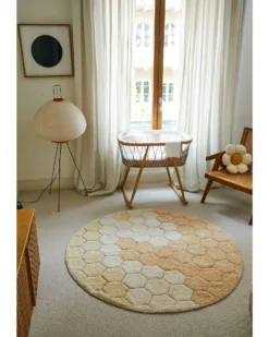 Tappeto Tondo - Honeycomb - Avorio/Oro - Cotone - Collezione Planet Bee - Diametro 140 cm