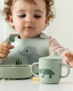 Tazza con Beccuccio 120 ml - Playground - Verde - 100% Silicone Alimentare - con Due Manici
