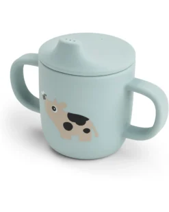 Tazza con Beccuccio 120 ml - Tiny Farm - Blu - 100% Silicone Alimentare - con Due Manici