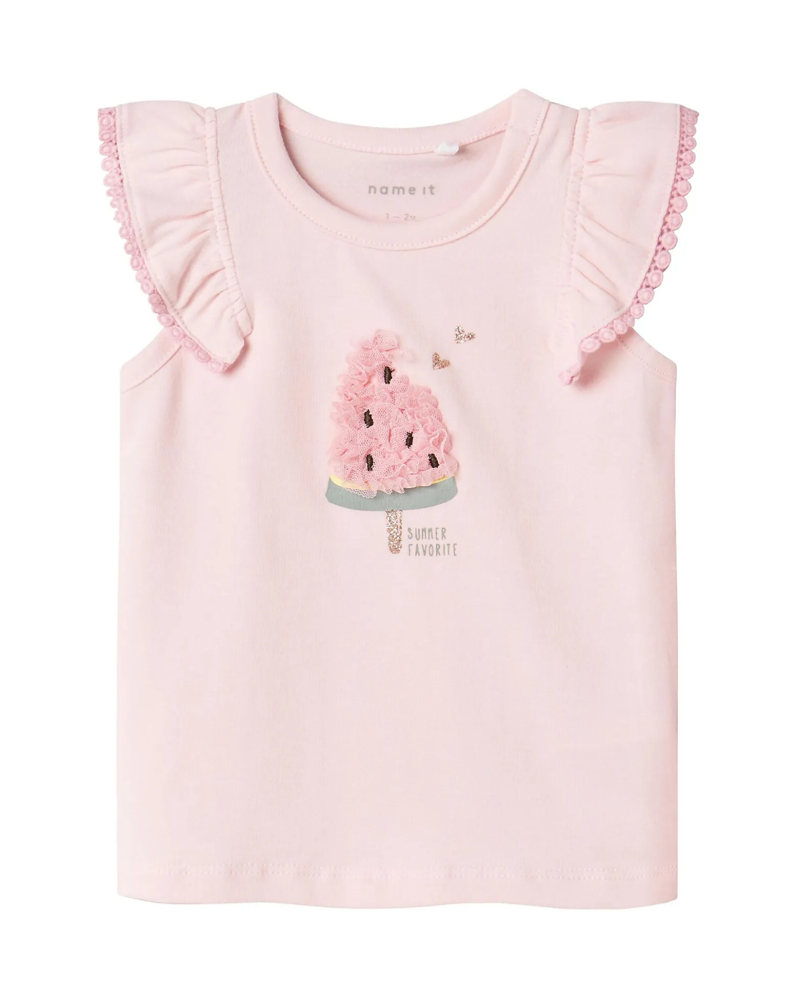 Top con Maniche Volant - Anguria - Rosa - Cotone