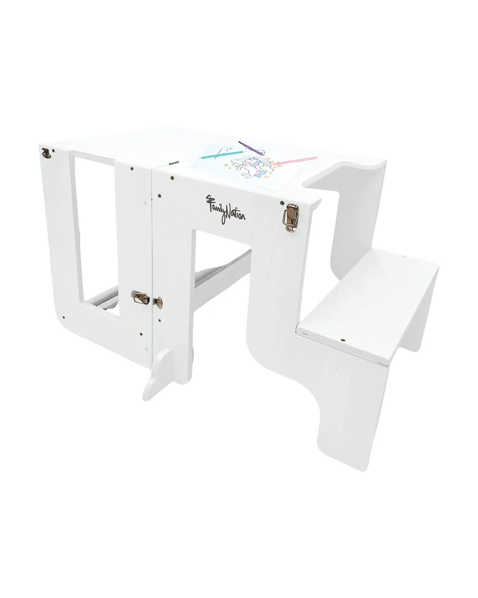 Torre Montessori 2 in 1 - Bianco - Convertibile in Tavolo+Sedia