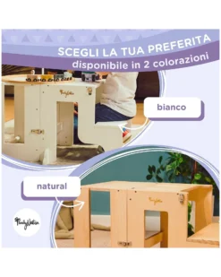 Torre Montessori 2 in 1 - Bianco - Convertibile in Tavolo+Sedia