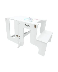 Torre Montessori 3 in 1 - Bianco - Lavagna Magnetica e Convertibile in Tavolo+Sedia