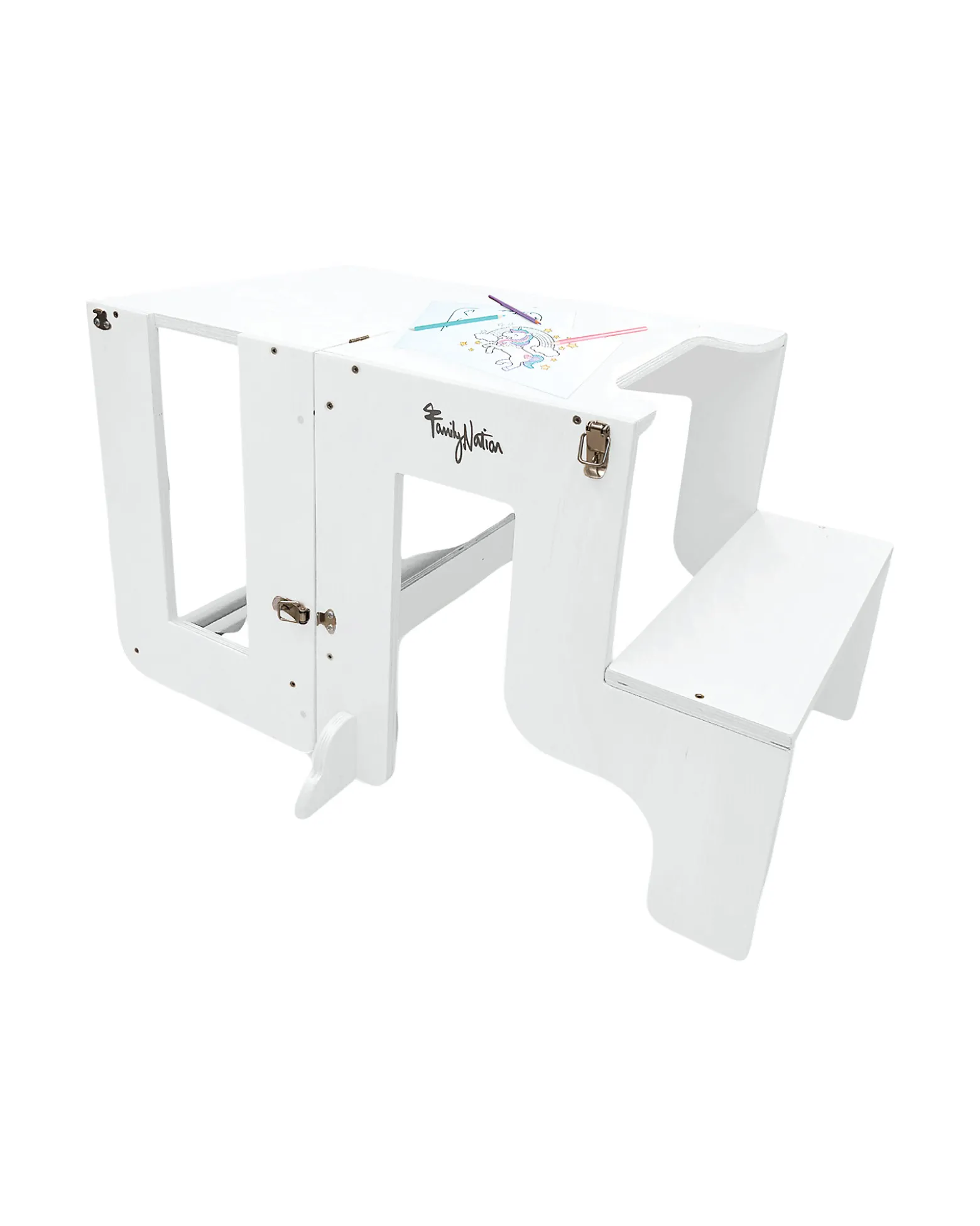 Torre Montessori 3 in 1 - Bianco - Lavagna Magnetica e Convertibile in Tavolo+Sedia