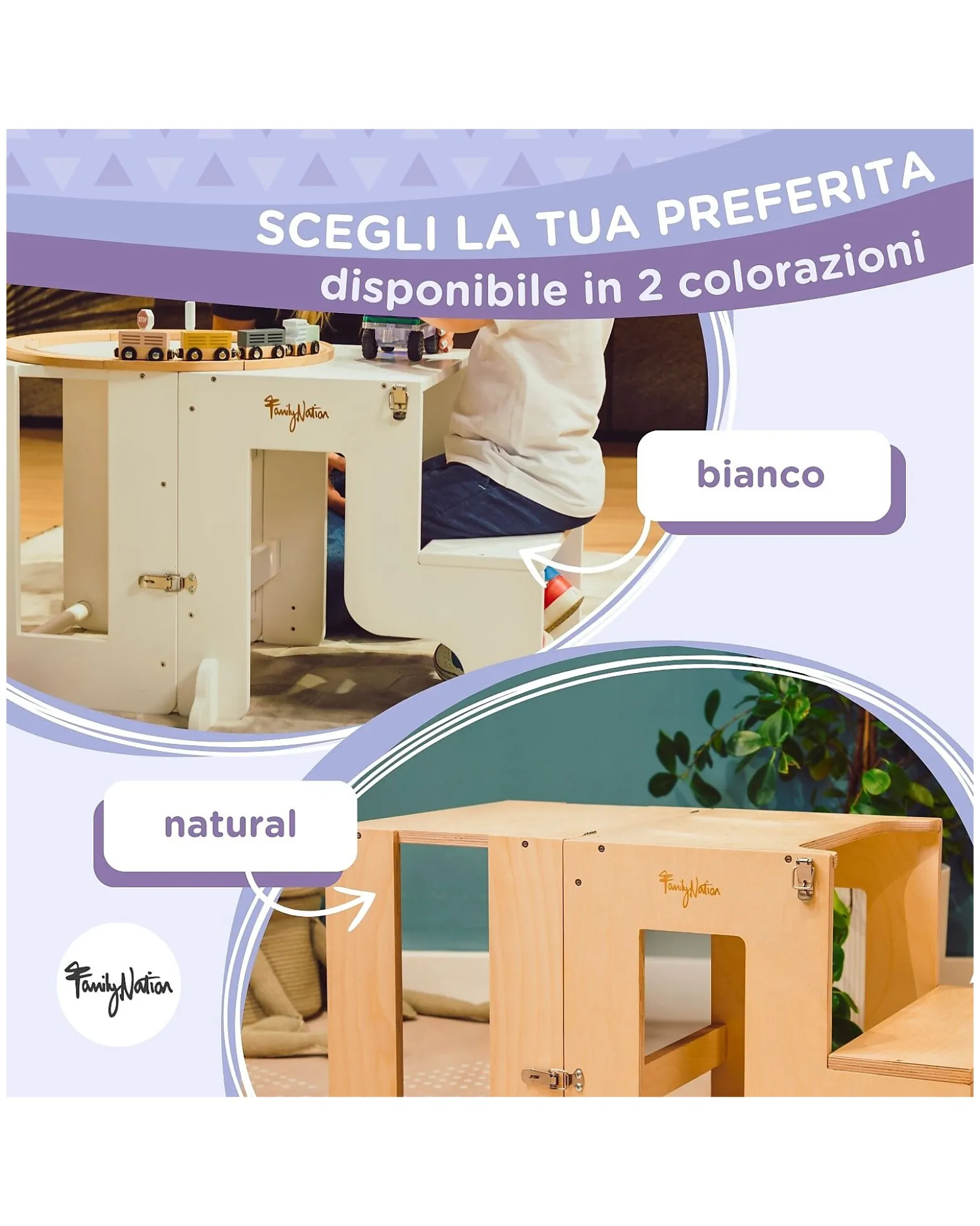 Torre Montessori 2 in 1 - Natural - Convertibile in Tavolo+Sedia
