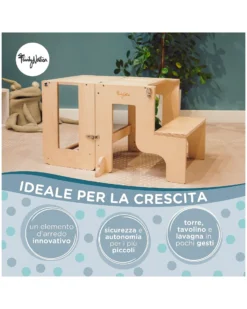 Torre Montessori 3 in 1 - Natural - Lavagna Magnetica e Convertibile in Tavolo+Sedia