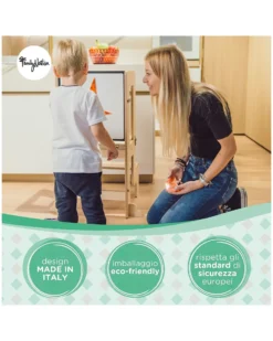 Torre Montessori 3 in 1 - Natural - Lavagna Magnetica e Convertibile in Tavolo+Sedia