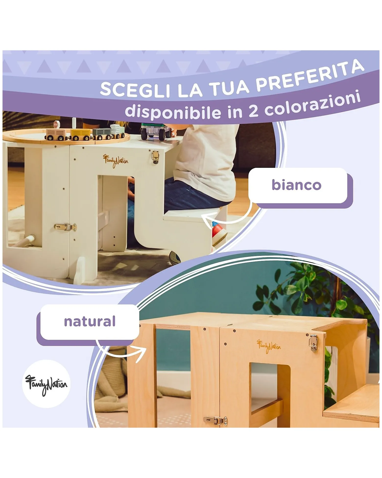 Torre Montessori 3 in 1 - Natural - Lavagna Magnetica e Convertibile in Tavolo+Sedia