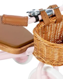 Triciclo Legno ed Ecopelle con Cestino - Rosa - Dai 3 anni