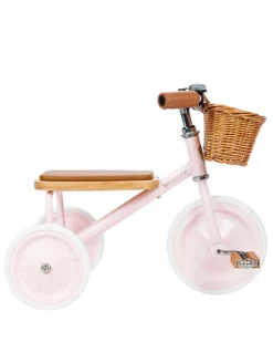 Triciclo Legno ed Ecopelle con Cestino - Rosa - Dai 3 anni