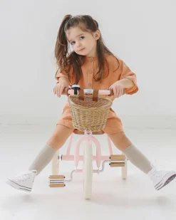 Triciclo Legno ed Ecopelle con Cestino - Rosa - Dai 3 anni