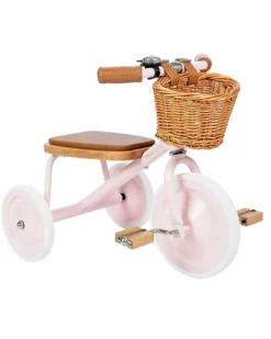 Triciclo Legno ed Ecopelle con Cestino - Rosa - Dai 3 anni