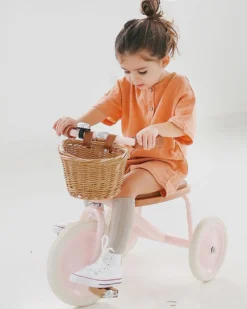 Triciclo Legno ed Ecopelle con Cestino - Rosa - Dai 3 anni