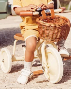 Triciclo Legno ed Ecopelle con Cestino - Panna - Dai 3 anni