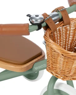 Triciclo Legno ed Ecopelle con Cestino - Verde Chiaro - Dai 3 anni