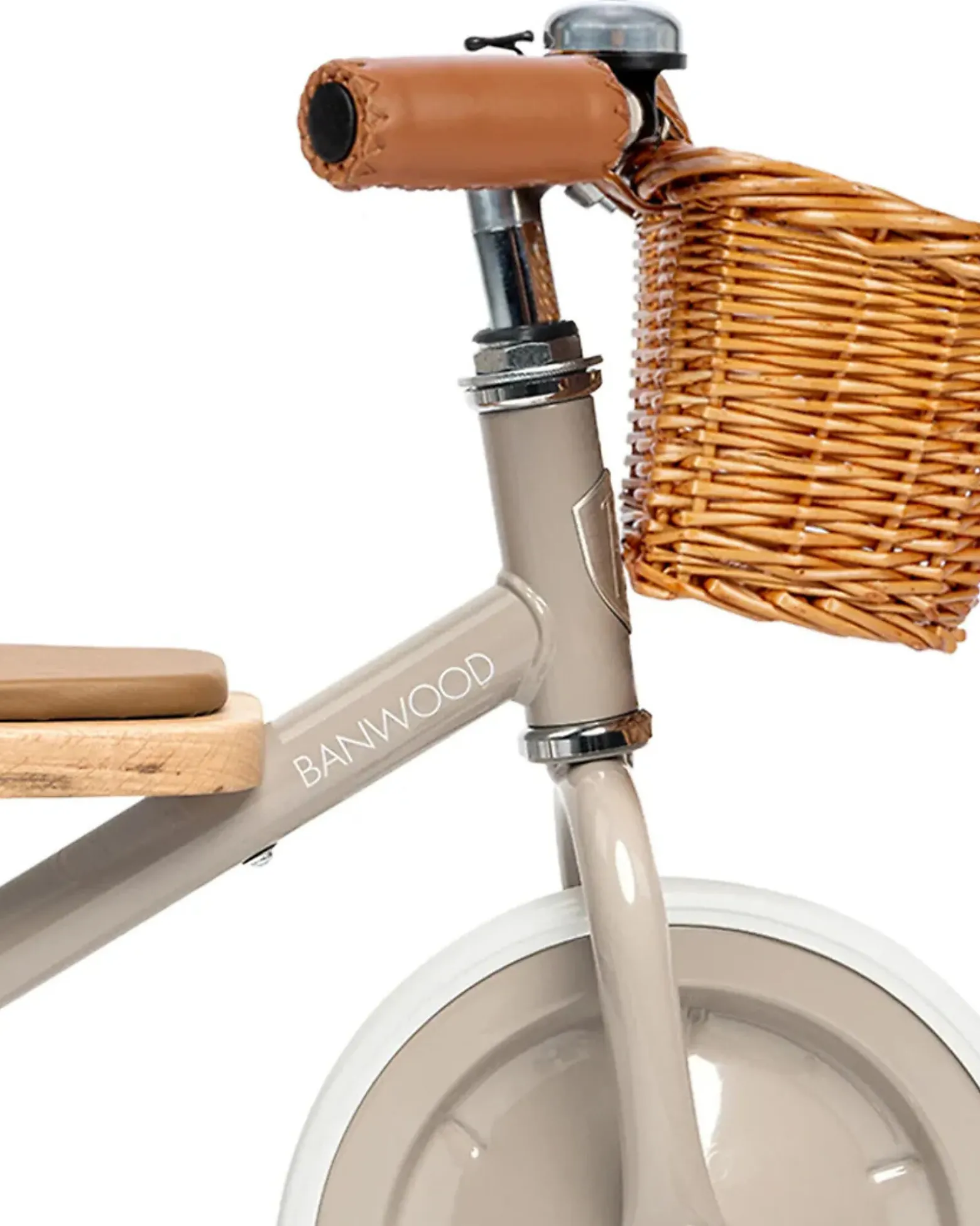 Triciclo Legno ed Ecopelle con Cestino - Beige - Dai 3 anni