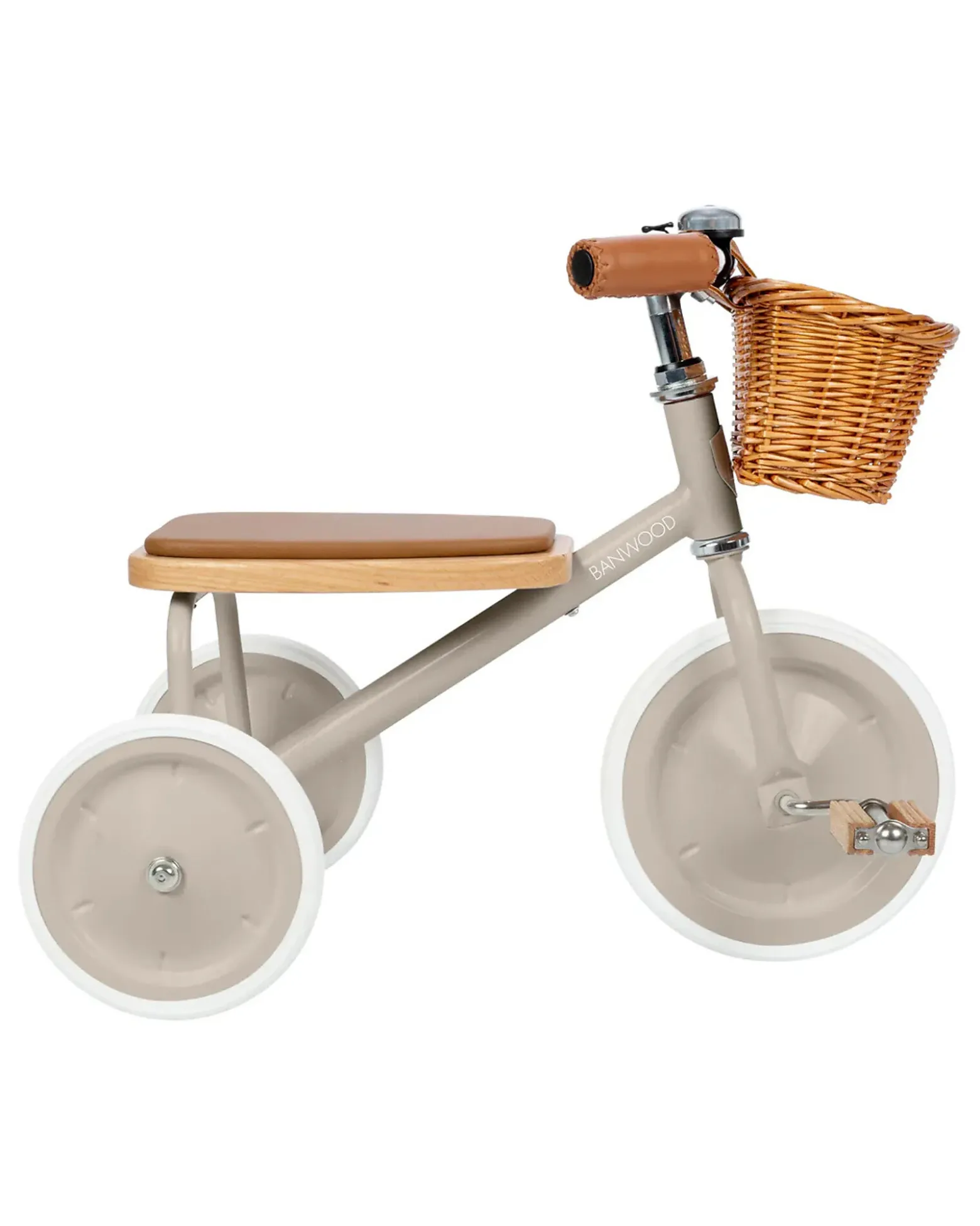 Triciclo Legno ed Ecopelle con Cestino - Beige - Dai 3 anni