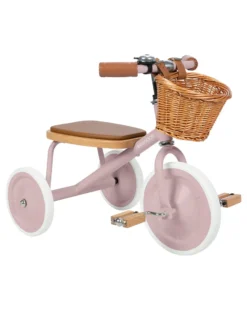 Triciclo Legno ed Ecopelle con Cestino - Rosa Antico - Dai 3 anni