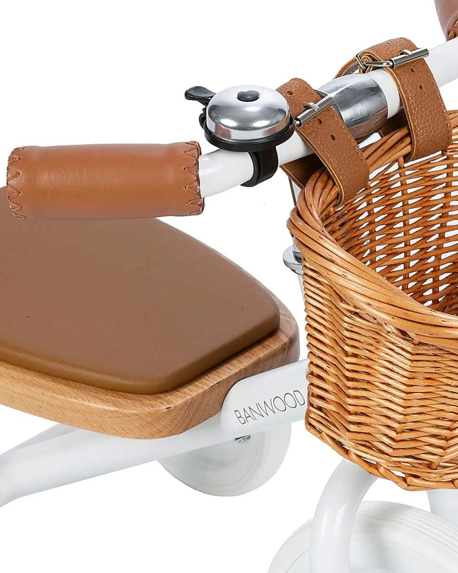 Triciclo Legno ed Ecopelle con Cestino - Bianco - Dai 3 anni