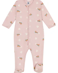 Tutina Intera in Tessuto Felpato Spazzolato - Rosa - Stelle e Cuori - 100% Cotone