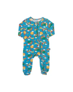 Tutina Maniche Lunghe - Blu - Stampa Rainbow - con Zip Frontale - Cotone Bio