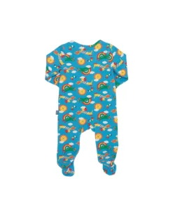 Tutina Maniche Lunghe - Blu - Stampa Rainbow - con Zip Frontale - Cotone Bio