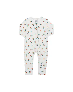 Tutina Maniche Lunghe - Crema - Stampa Bruco Multicolore - con Zip Frontale - Cotone Bio