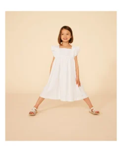 Vestito senza Maniche - Bianco - 100% Cotone Lavorato